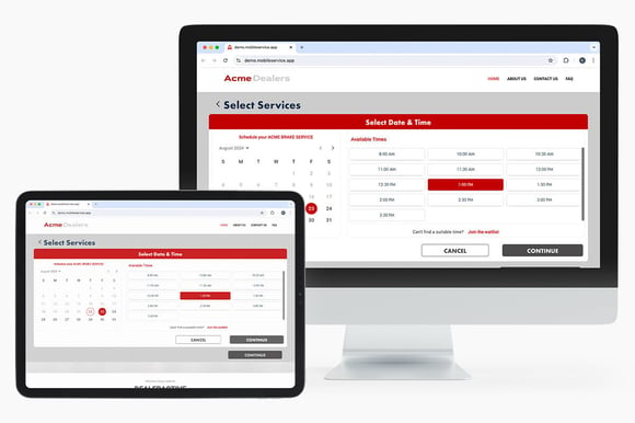 Example of Spiffy's Digital Service Scheduler for Desktop and mobile devices