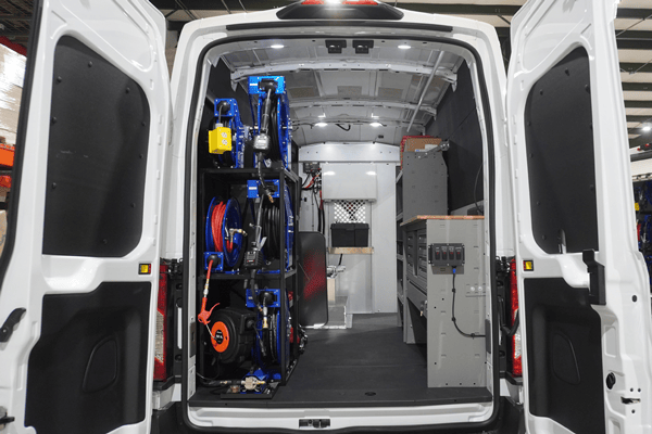 Inside of a Spiffy mobile maintenance van upfit