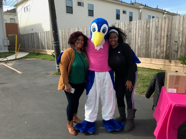 mascot with Lyft drivers