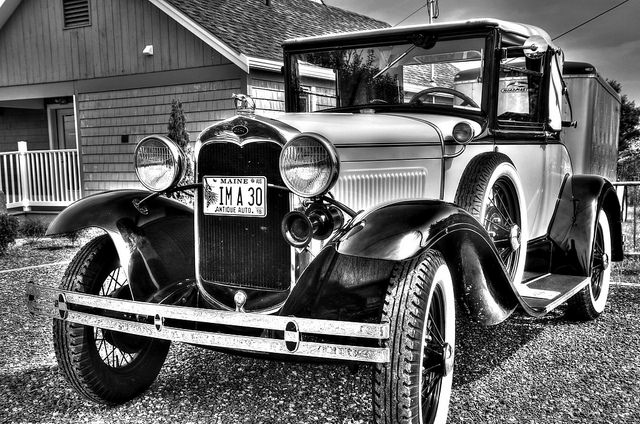 A black and white stylish vintage car A black and white stylish vintage car