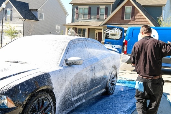 Spiffy washing car at home