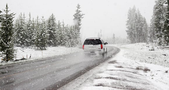 Beautiful drive through the winter road