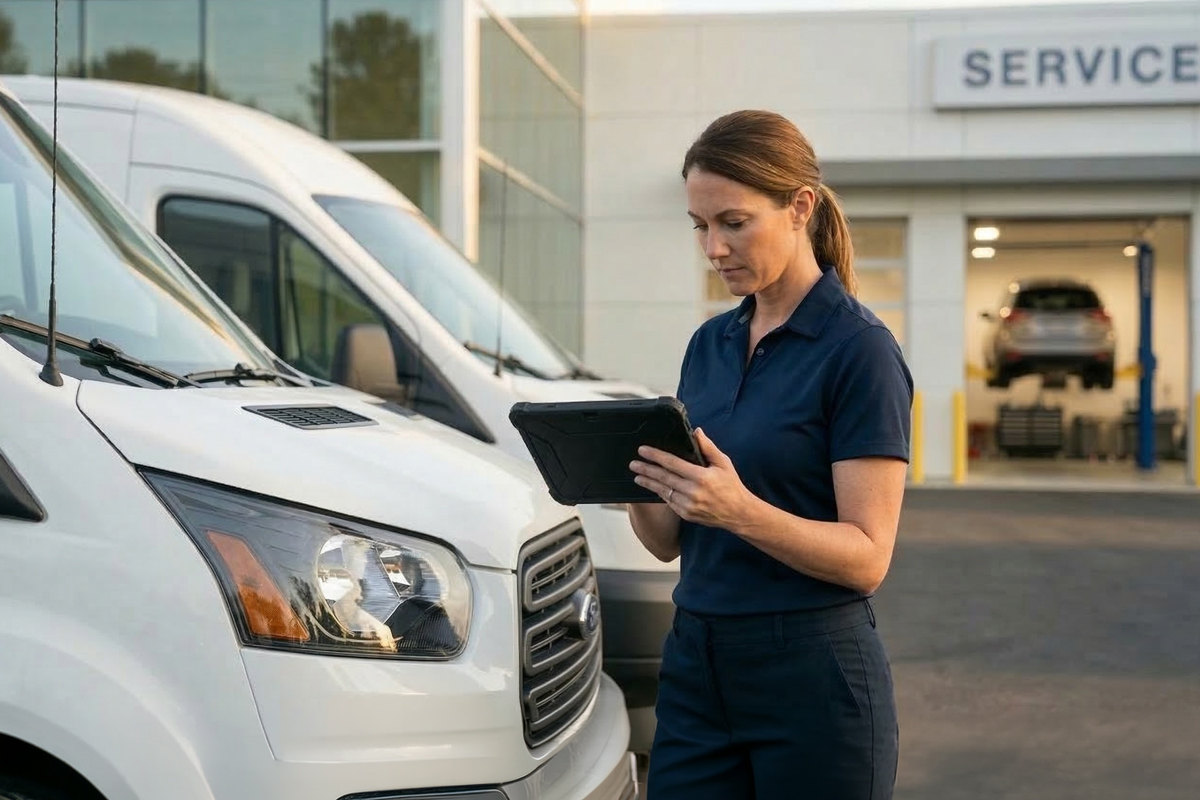 A service advisor managing the dealerships two mobile service vans using Spiffy's software