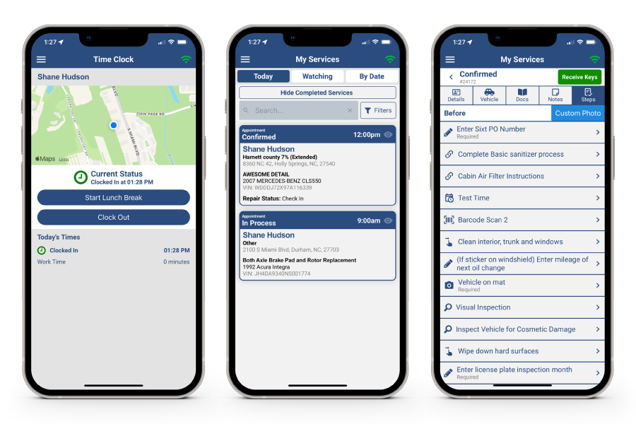 Spiffy’s technician app, designed for efficient mobile automotive service management.